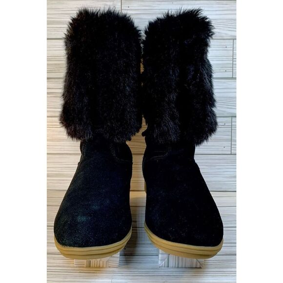 Lands End Mendota Tall Boots Black Suede W/ Faux Fur S:6.5 - Picture 4 of 8